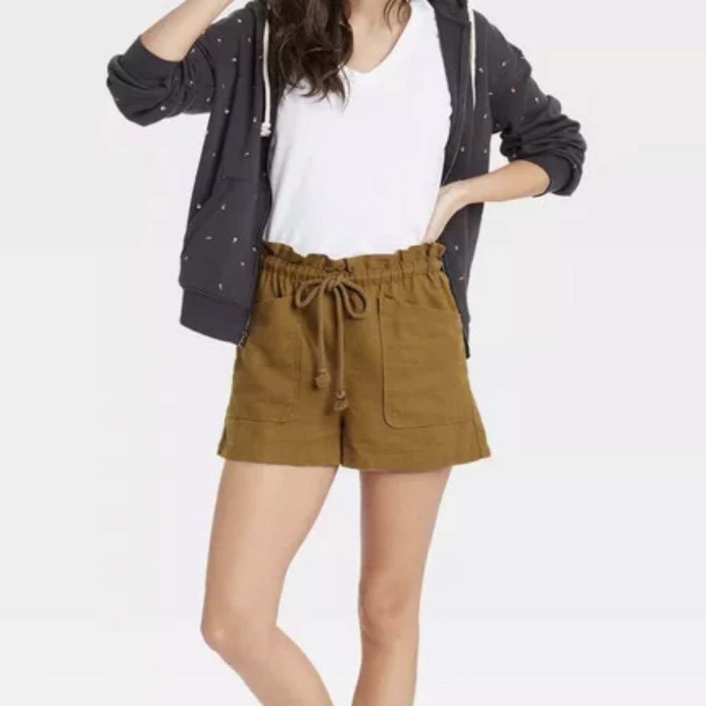NWT Plus Size 2X Universal Thread Mid-Rise Tie Waist Utility Shorts BROWN - Picture 2 of 8